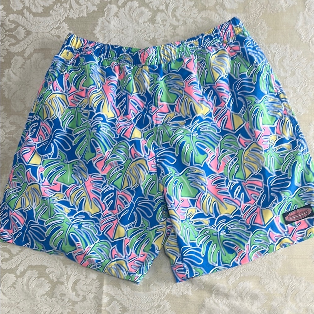 Vineyard Vines Blue and Pink Swim Trunks Tropical Print